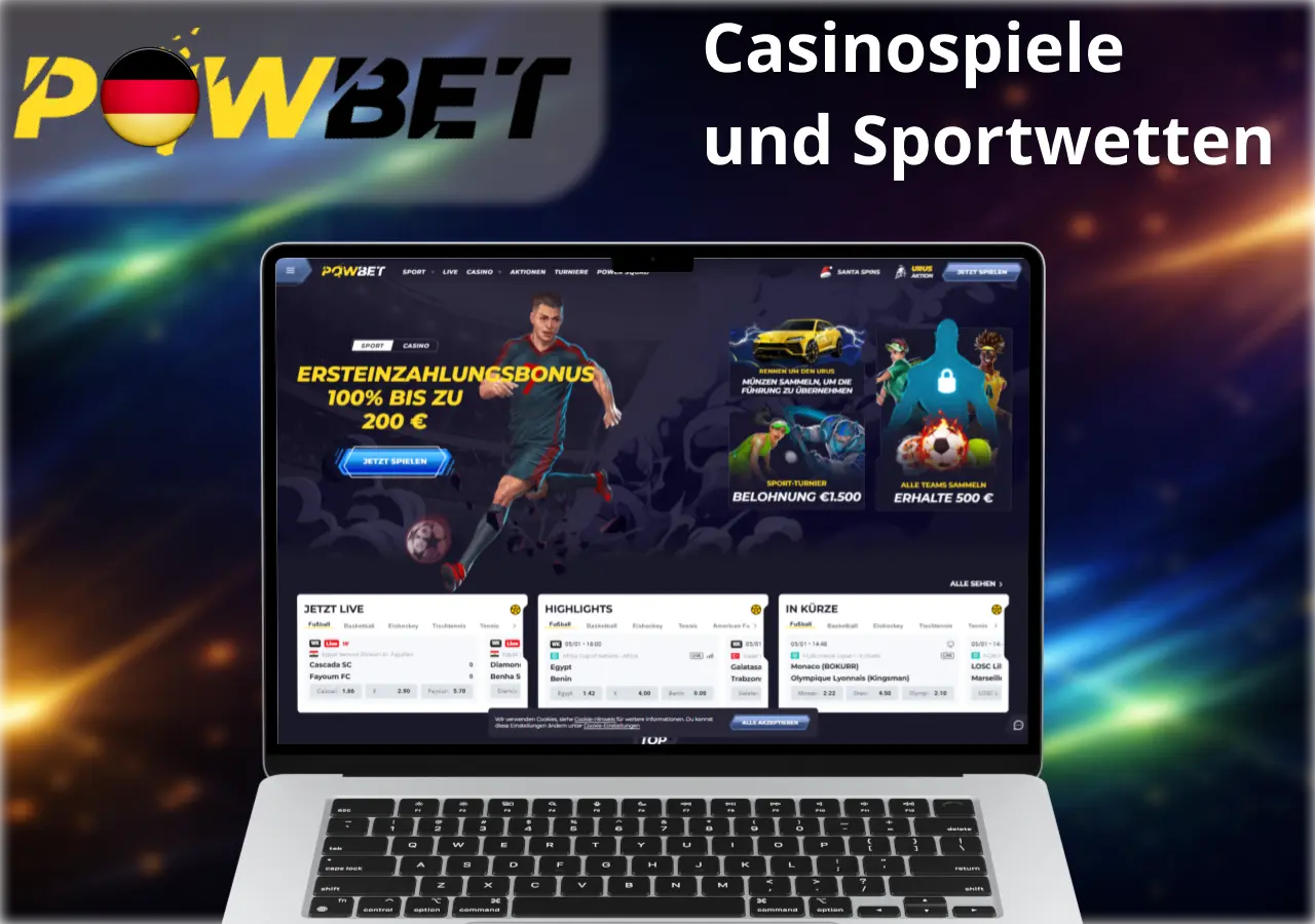 Powbet Casino mit Casinospielen und Sportwetten auf der Startseite
